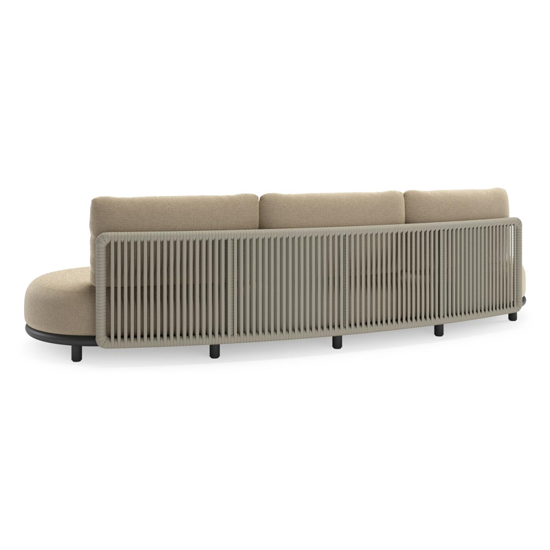 Lomano loungeset in zwart aluminium en beige verticaal geweven luxe vlakke rope met Althea Camel all weather cosytica