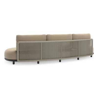 Lomano loungeset in zwart aluminium en beige verticaal geweven luxe vlakke rope met Althea Camel all weather cosytica