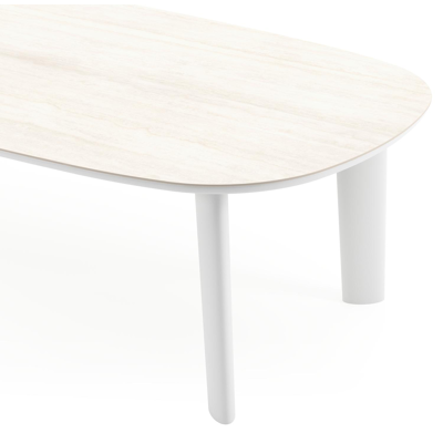 Table de jardin Amico bombo en aluminium blanc et céramique pleine Travertino Bianco - Lg. 270 x Lrg. 125 x Haut. 73.5 cm