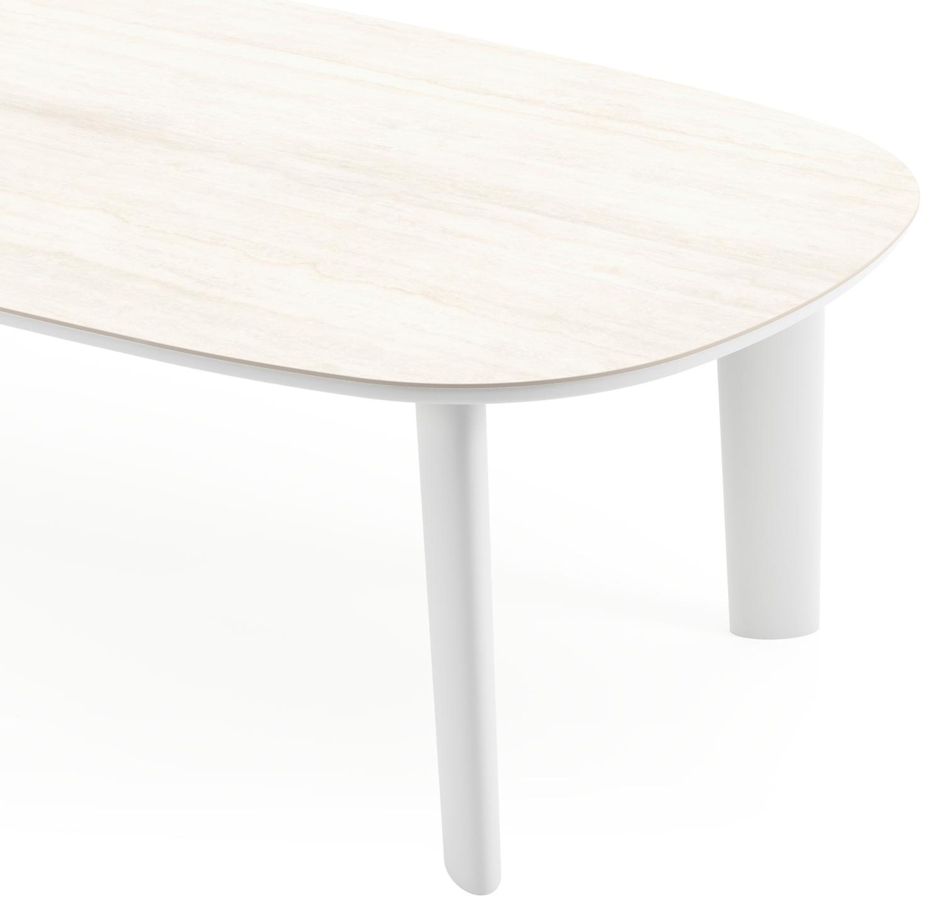 Table de jardin Amico bombo en aluminium blanc et céramique pleine Travertino Bianco - Lg. 270 x Lrg. 125 x Haut. 74 cm