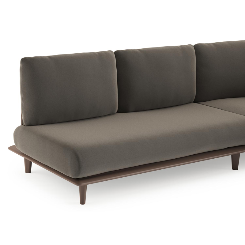 Bomero loungehoek in taupe aluminium met natte carbon beige all weather sunbrella® luxe kussen