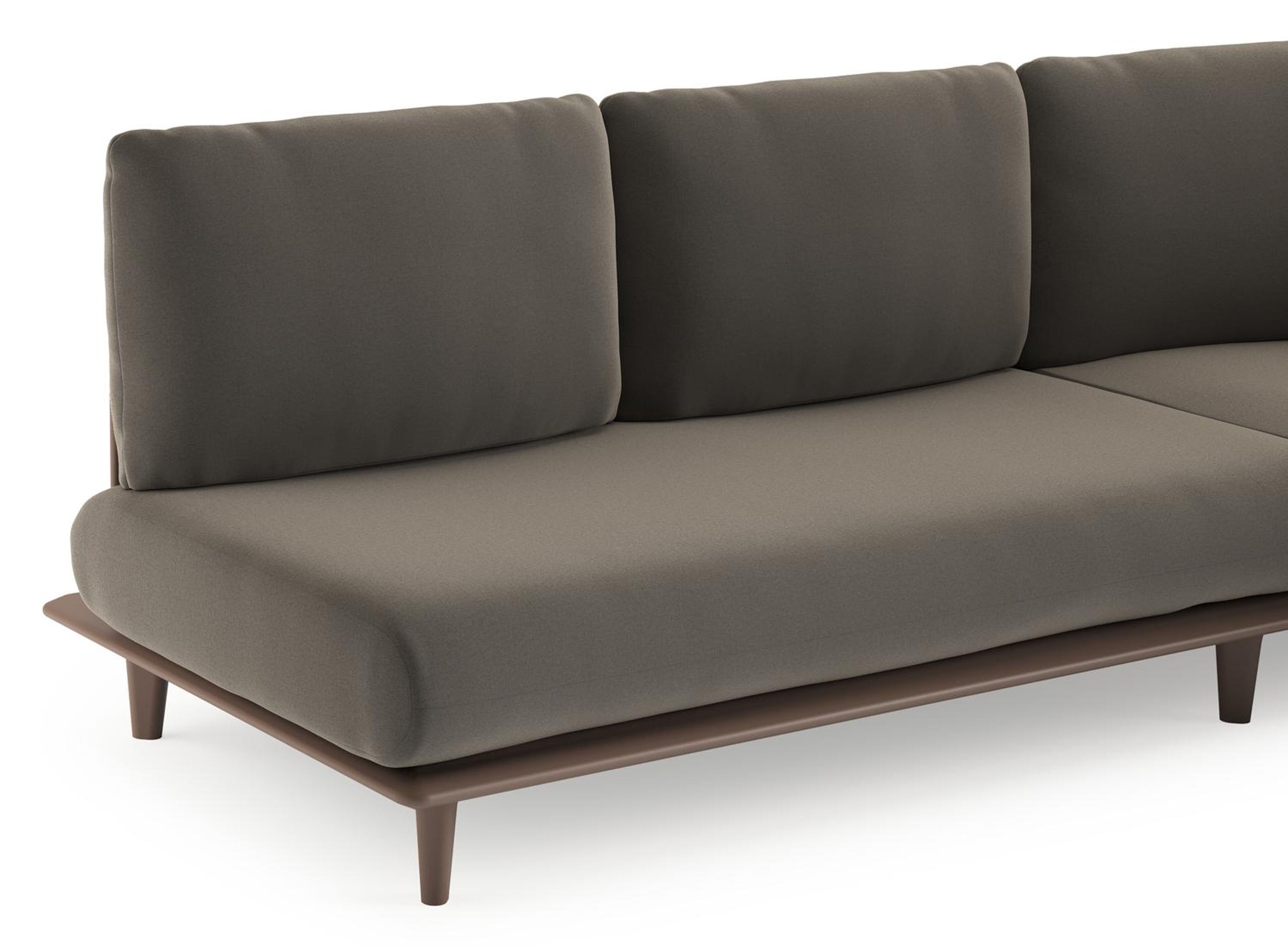 Bomero loungehoek in taupe aluminium met natte carbon beige all weather sunbrella® luxe kussen