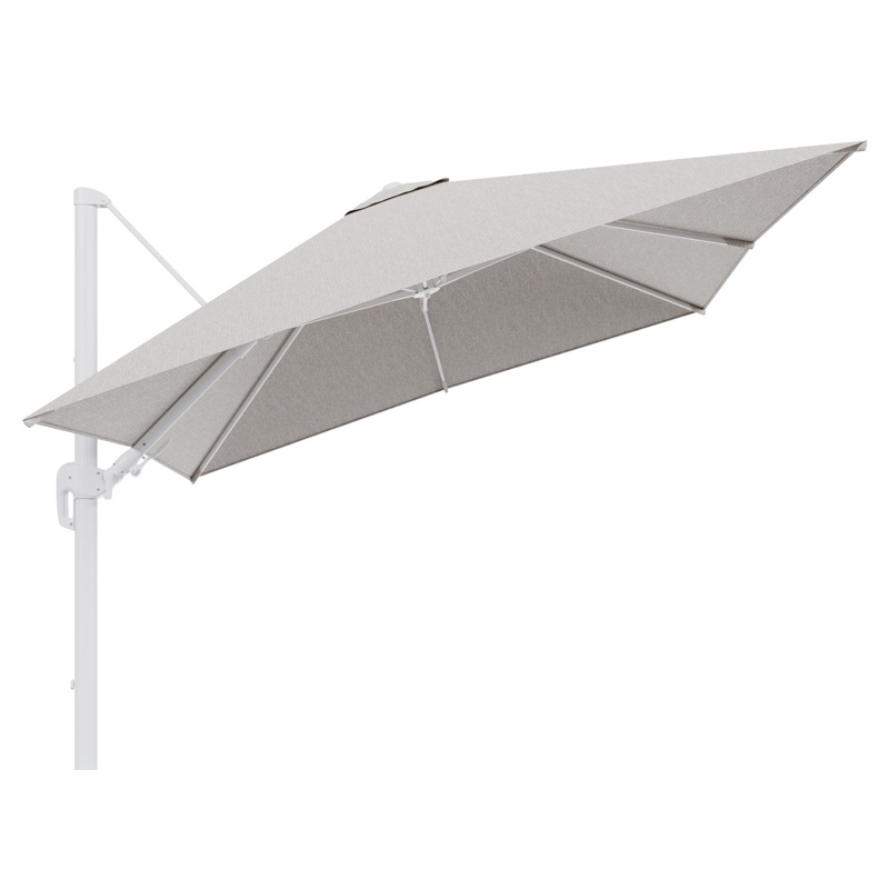 Parasol pendant Rufina avec fonction tilt en aluminium blanc et toile de parasol en All Weather Sunbrella® Luxe Tundra Sand  - Lg.1 300 x Lg.2 300 cm (sans pied de parasol