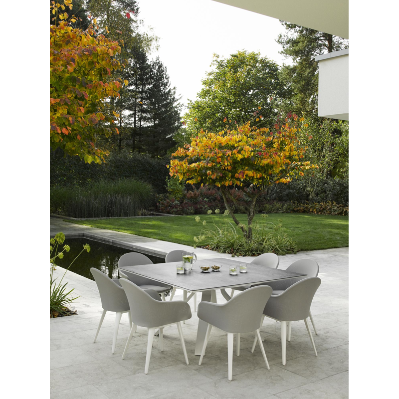 Cesano tuintafel vierkant in wit aluminium en volkeramiek aspen grey - L 148 x B 148 x H 75 cm