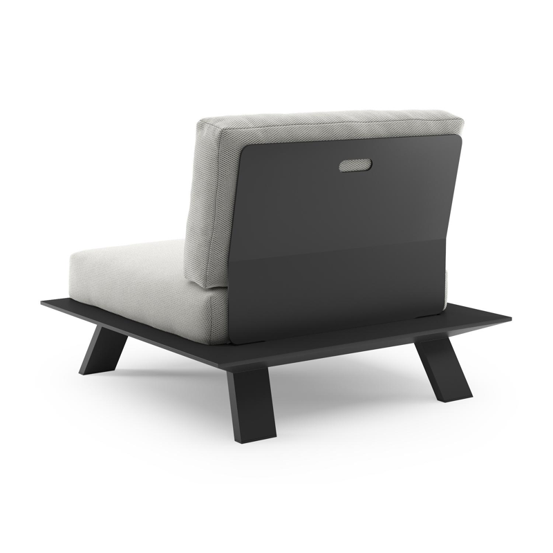 Fauteuil de jardin Cesano en aluminium noir et coussin en all weather Sunbrella® luxe lopi ash