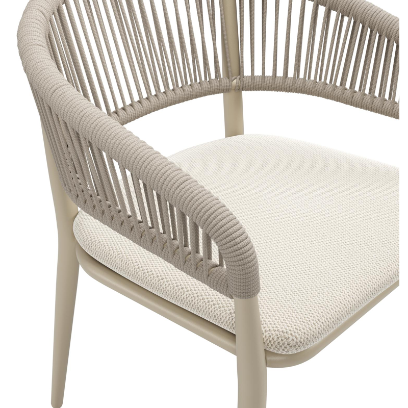 Tolfa stapelbare tuinstoel in beige aluminium en beige verticaal geweven ronde rope met stoelkussen in All Weather Sunbrella® Luxe Lopi Marble