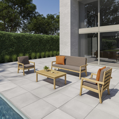 Salon de jardin Evora en acacia  avec coussins en polyester  et table de basse