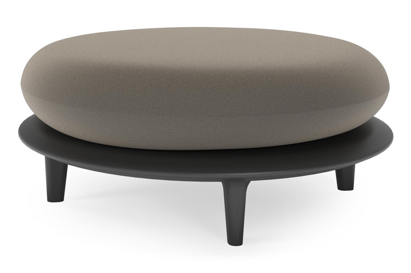 Bomero poef in zwart aluminium met natte carbon beige all weather sunbrella® luxe kussen