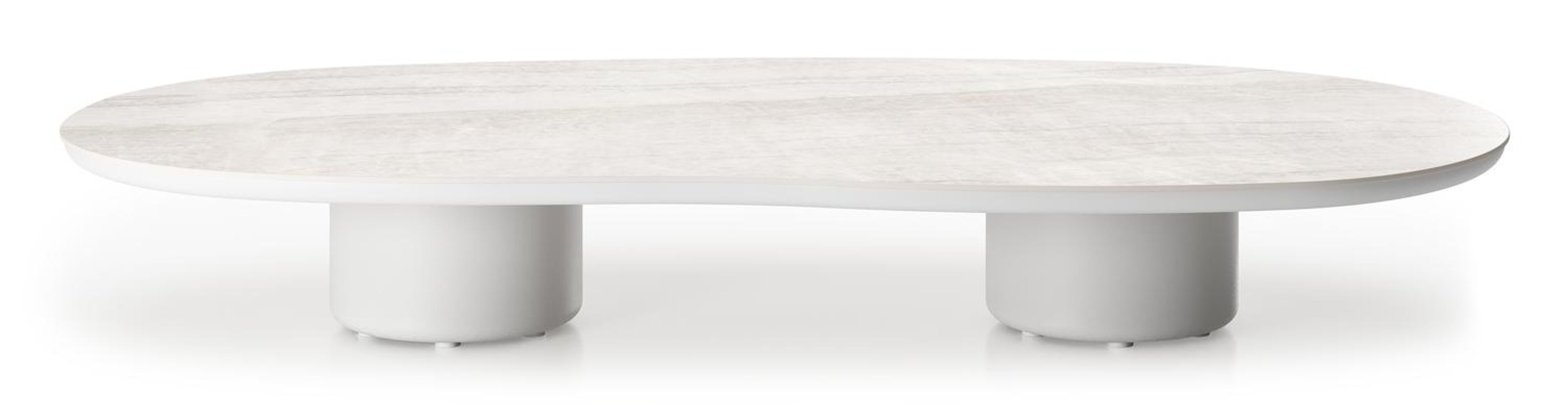 Table de basse Amico organique en aluminium blanc et céramique pleine Taj Mahal - Lg. 170 x Lrg. 91 x Haut. 25 cm