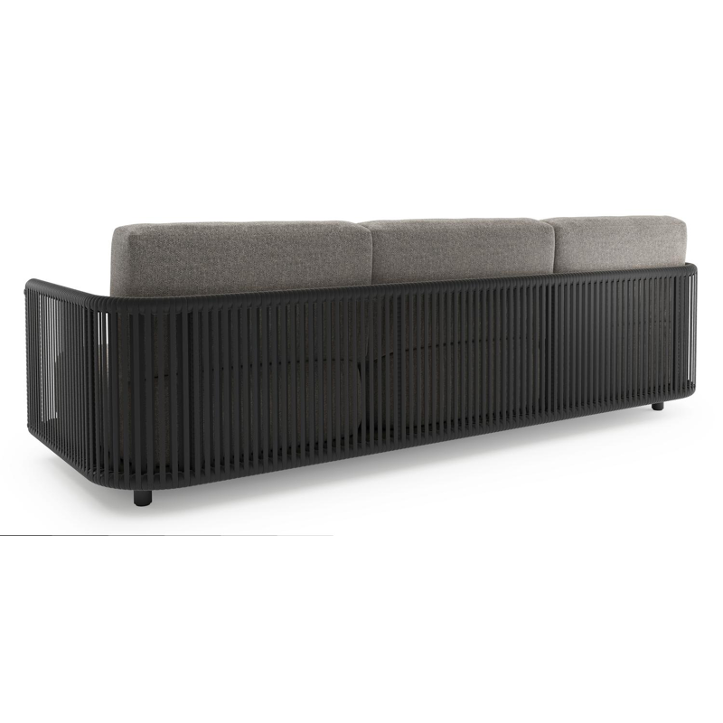 Organo loungeset in zwart aluminium en zwart verticaal geweven luxe vlakke rope met chartres drizzle all weather Sunbrella® luxe kussen