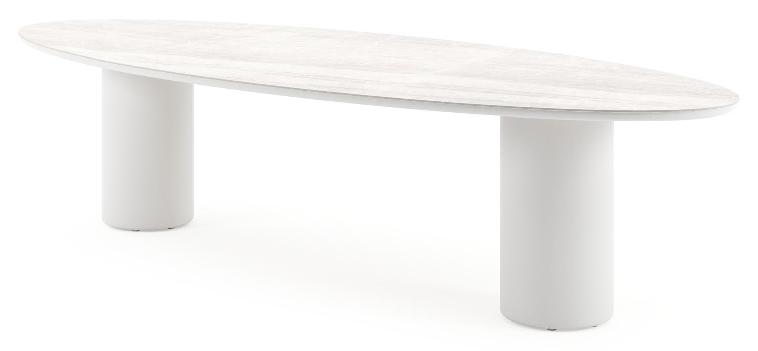 Amico tuintafel ovaal in wit aluminium en volkeramiek Taj Mahal - L 320 x B 130 x H 73.5 cm