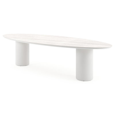 Amico tuintafel ovaal in wit aluminium en volkeramiek Taj Mahal - L 320 x B 130 x H 73.5 cm