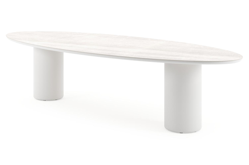 Amico tuintafel ovaal in wit aluminium en volkeramiek Taj Mahal - L 320 x B 130 x H 73.5 cm