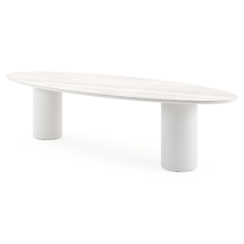 Table de jardin Amico oval en aluminium blanc et céramique pleine Taj Mahal - Lg. 320 x Lrg. 130 x Haut. 73.5 cm