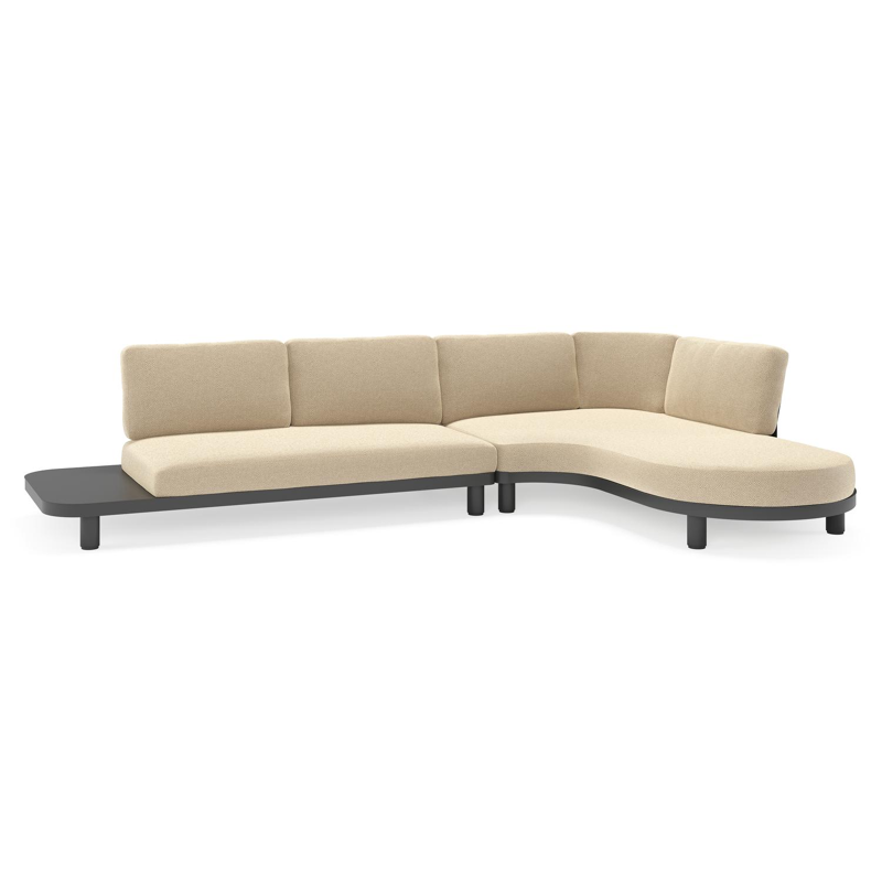 Donato loungehoek in zwart aluminium met all weather cosytica Althea Camel kussen
