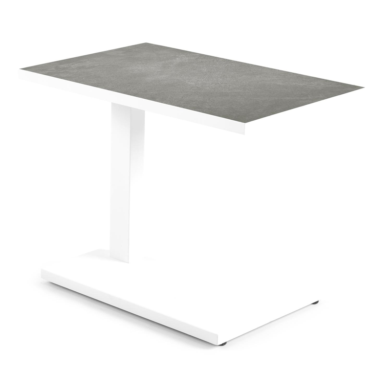Talana bijzettafel in wit aluminium en grijs volkeramiek - L 60 x B 40 x H 47/67,50