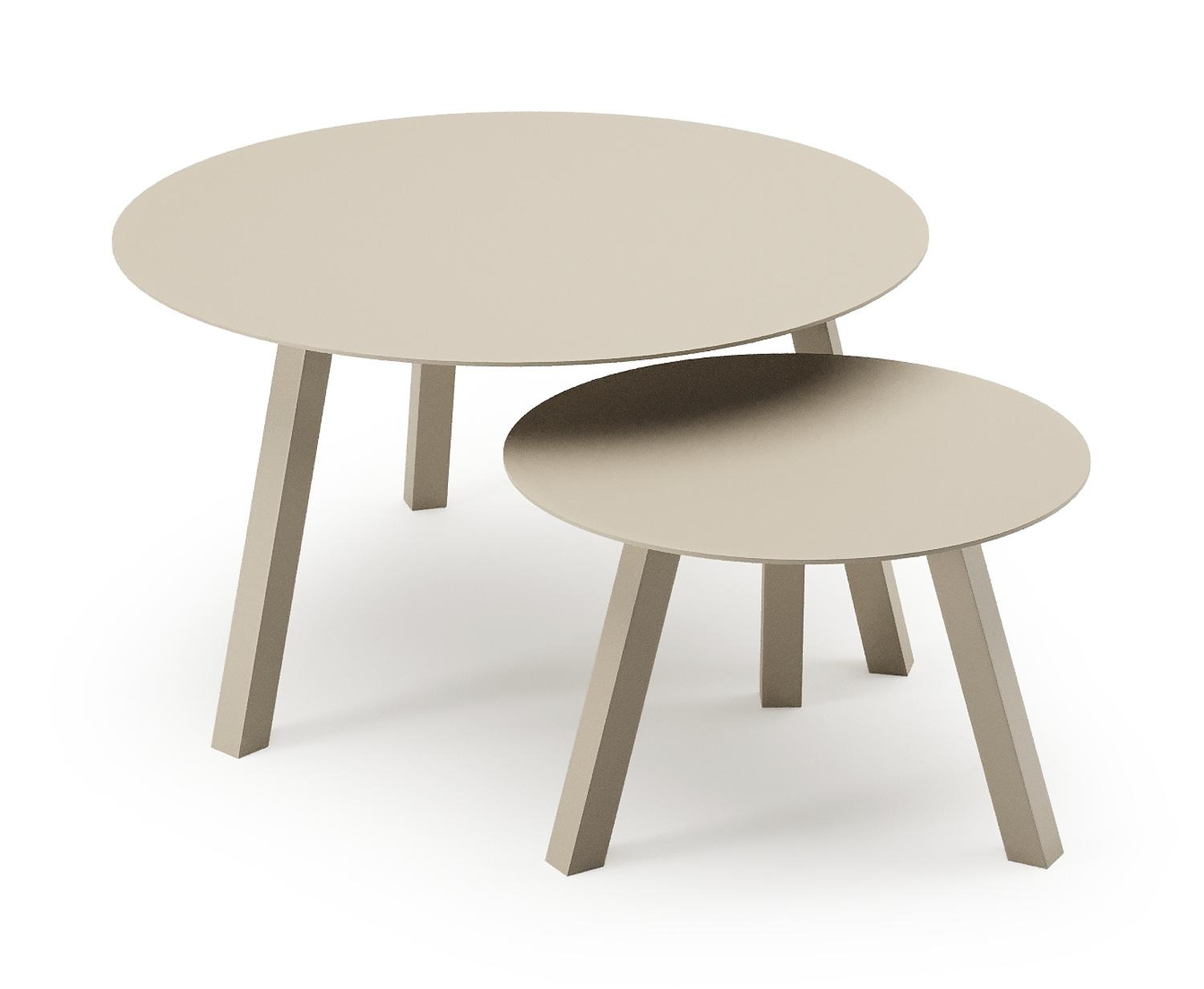 Table de basses Cordoba en aluminium beige - Diam. 74 x Haut. 37 cm, Diam. 49 x Haut. 30 cm
