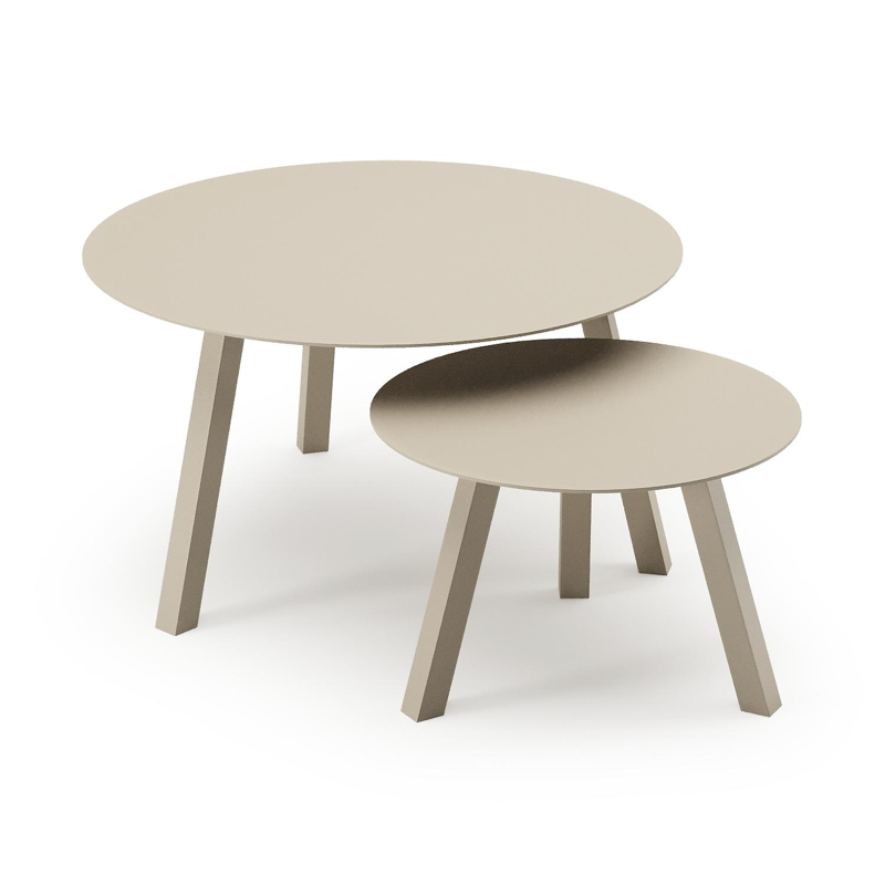 Cordoba loungetafels in beige aluminium - Dia. 74 x H 37 cm, Dia. 49 x H 30 cm