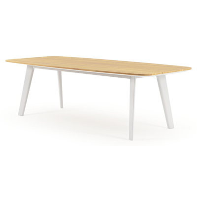 Table de jardin Lacrima en aluminium blanc et teck - Lg 255 x Larg. 115 x H 75 cm