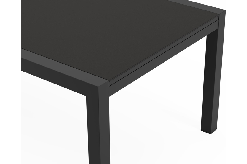 Calobra tuintafel rechthoekig in zwart aluminium en sintered stone notte minerale - L 220 - 330 x B 107 x H 73 cm