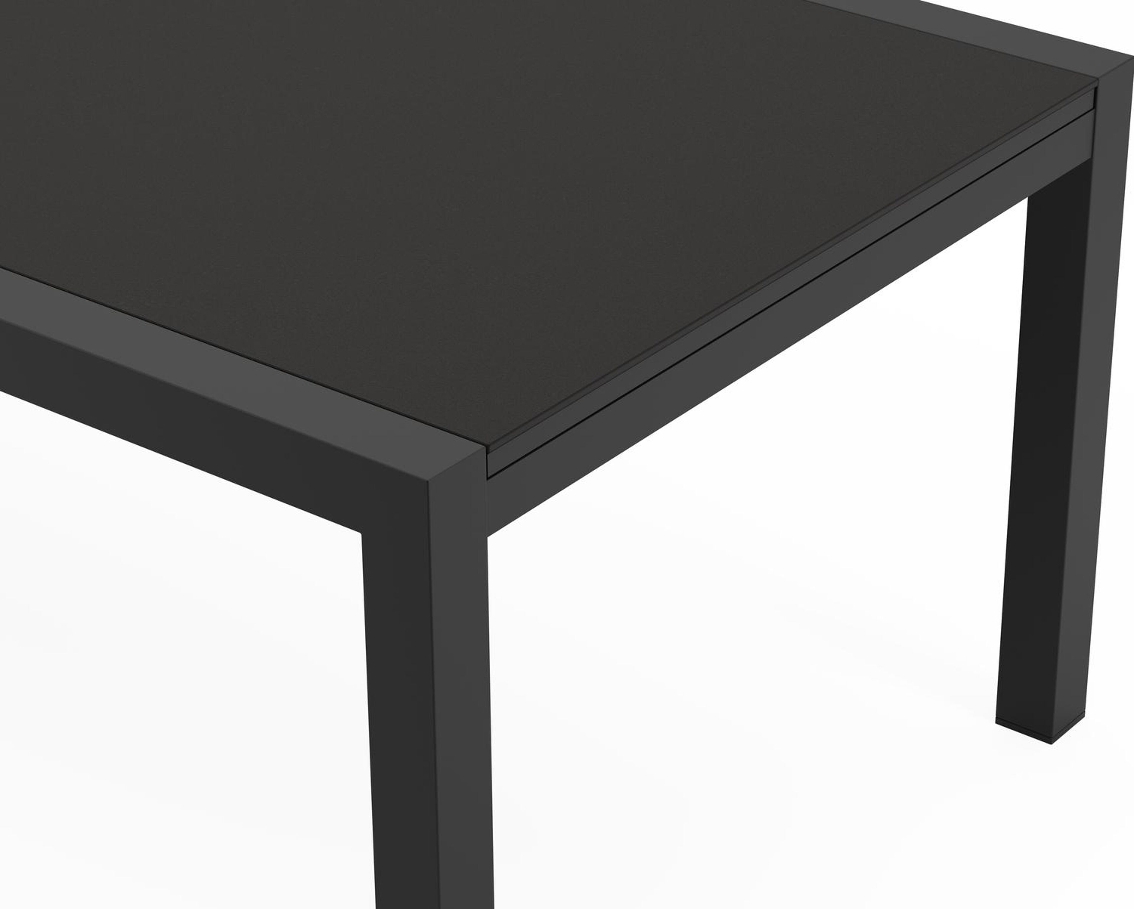 Calobra rechthoekige uitschuifbare tuinset in zwart aluminium en sintered stone notte minerale met 10 Calobra tuinstoelen