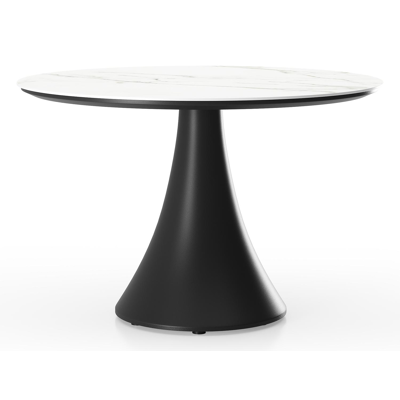 Table de basse low dining low dining Fano ronde en aluminium noir et céramique pleine Calacatta - Diam. 85 x Haut. 55 cm