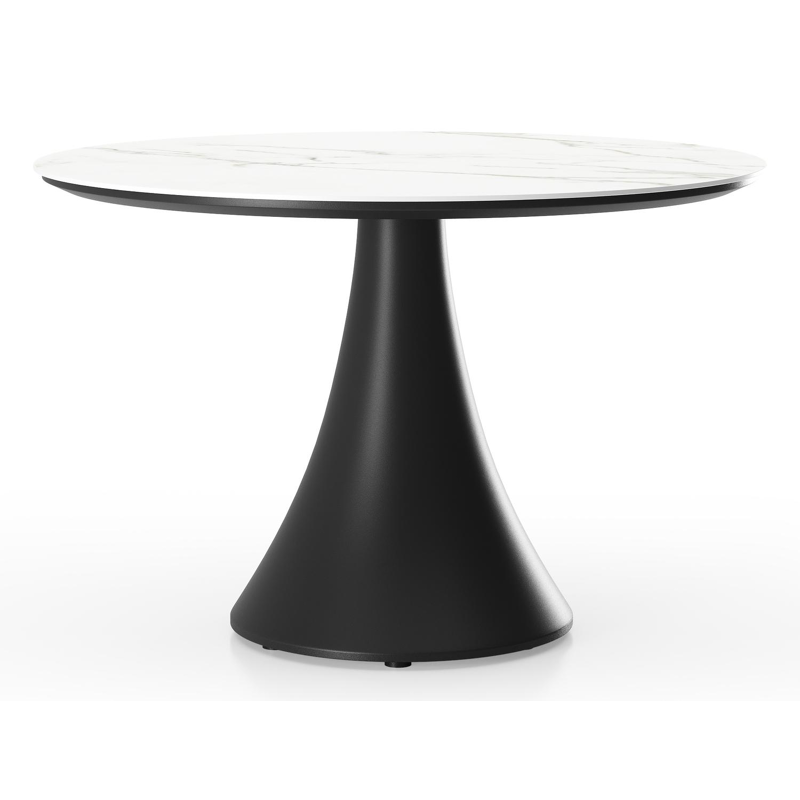 Table de basse low dining low dining Fano ronde en aluminium noir et céramique pleine Calacatta - Diam. 85 x Haut. 55 cm