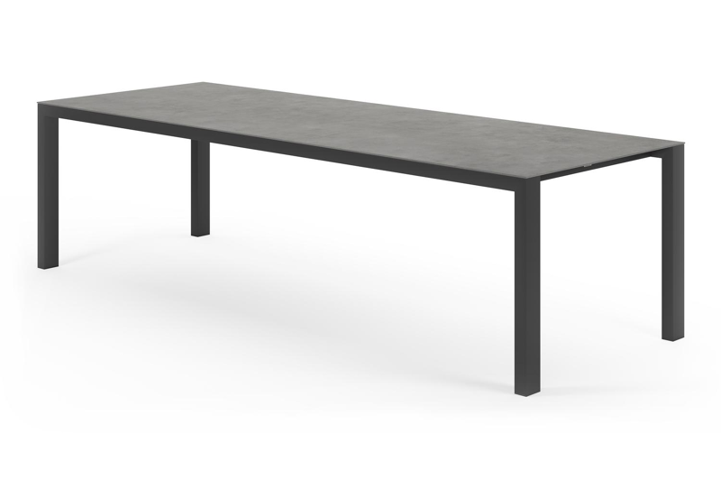 Table de jardin Trente rectangulaire en aluminium noir et céramique pleine gris - Lg. 270 x Lrg. 100 x Haut. 73 cm
