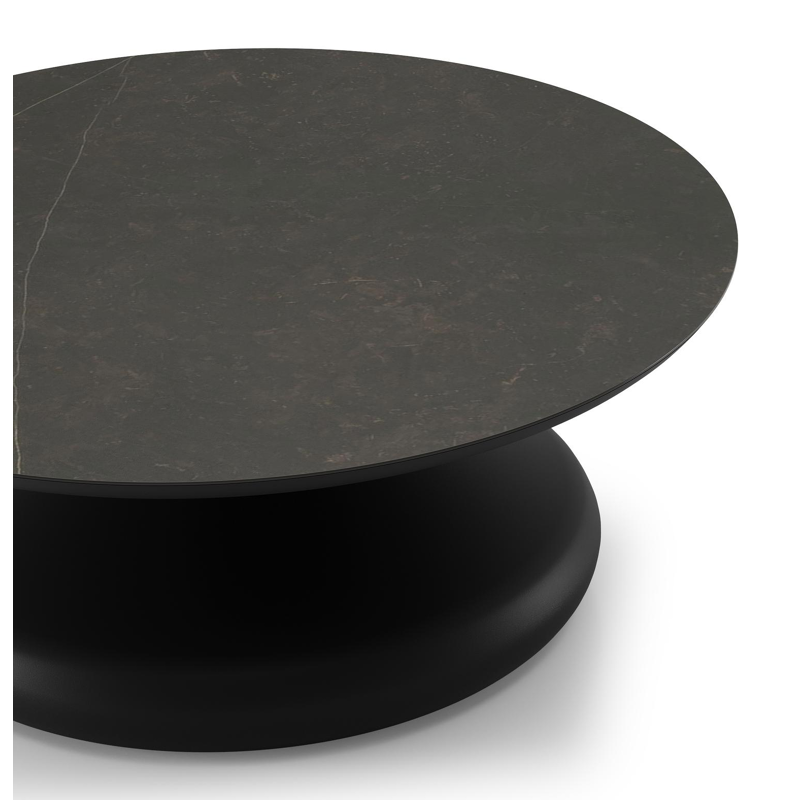 Bomero loungetafel rond in zwart aluminium en volkeramiek Calatorao - Dia. 84 x H 32.2 cm
