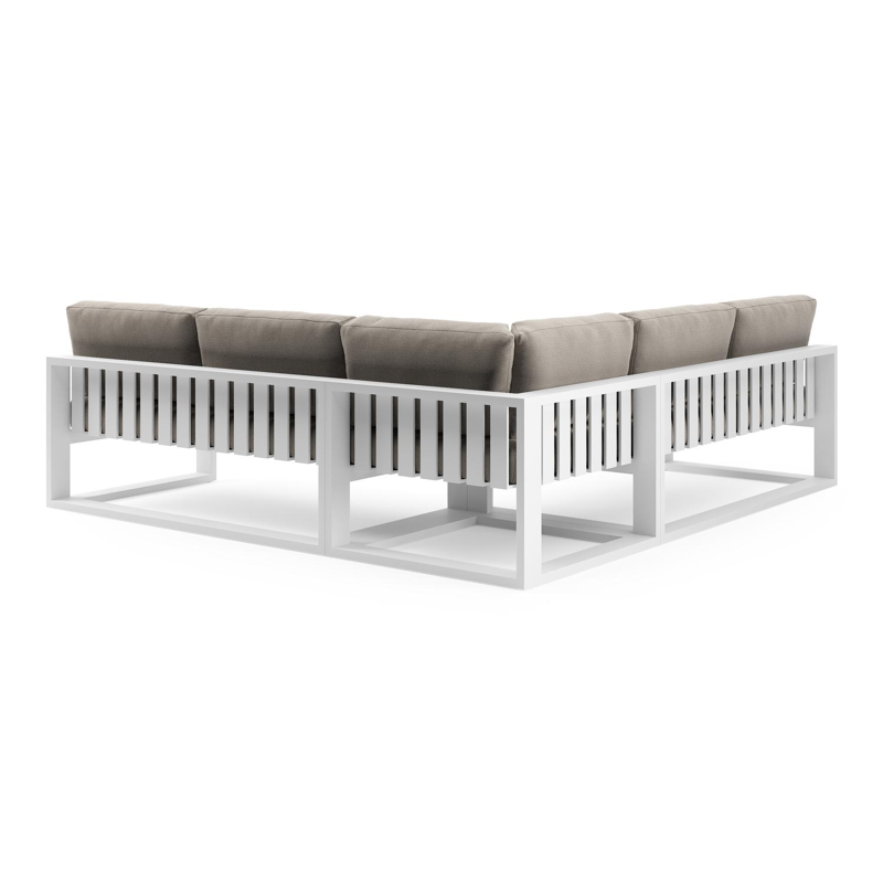 Verato loungehoek in wit aluminium met savane coconut all weather sunbrella® luxe kussen