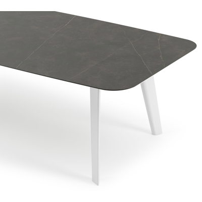 Lacrima tuintafel bootvorm in wit aluminium en volkeramiek Calatorao - L 315 x B 115 x H 73 cm