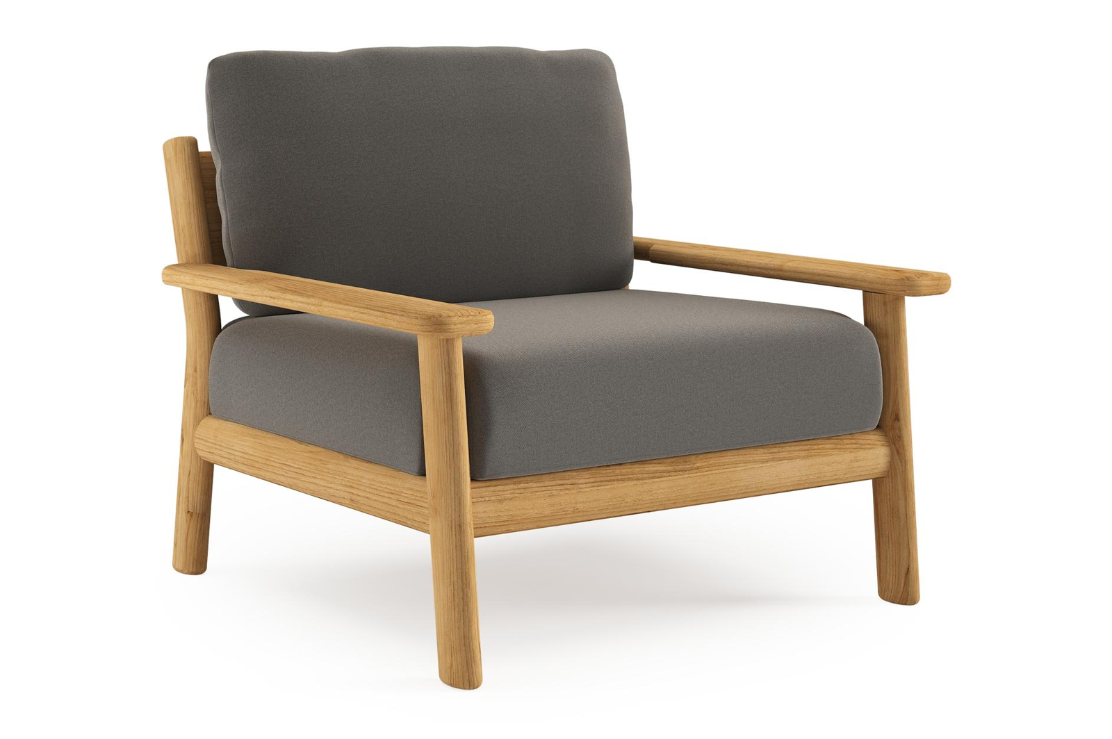 Amaro loungestoel in teak met natte dark taupe all weather sunbrella® luxe kussen