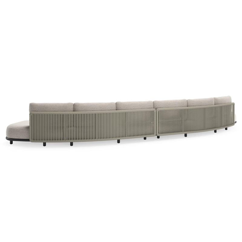 Canapé de jardin Lomano en aluminium noir et corde luxe plate tissée verticalement beige et coussins en all weather sunbrella® luxe Tundra Sand