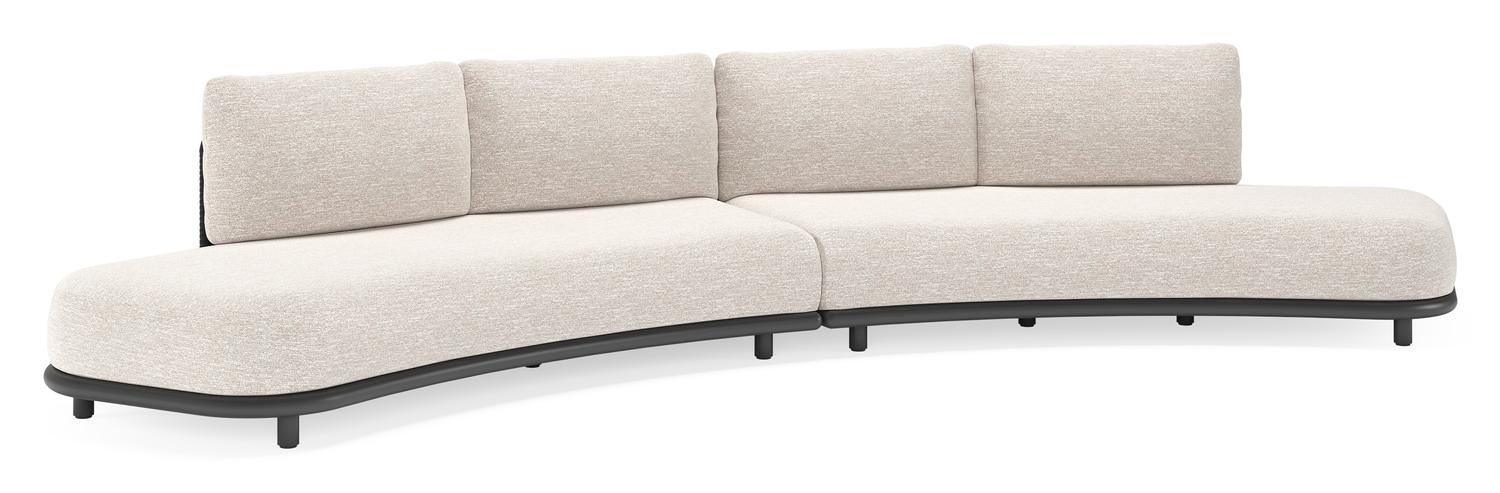 Lomano loungebank in zwart aluminium en beige verticaal geweven luxe vlakke rope met tundra sand all weather sunbrella® luxe kussen