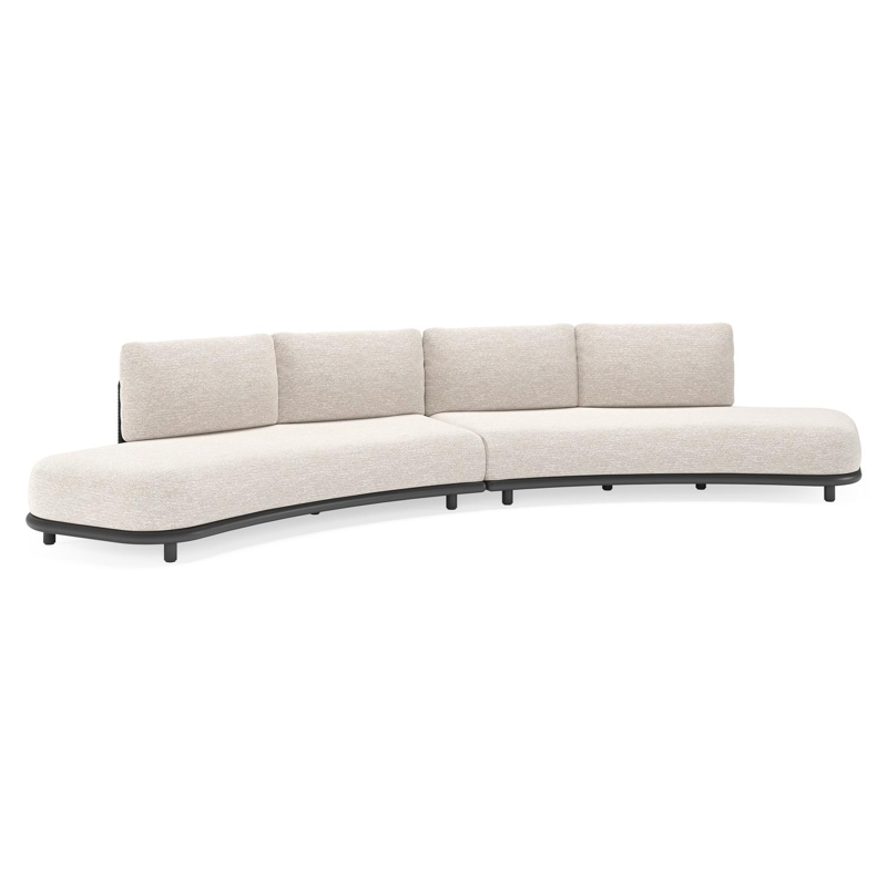 Lomano loungebank in zwart aluminium en beige verticaal geweven luxe vlakke rope met tundra sand all weather sunbrella® luxe kussen