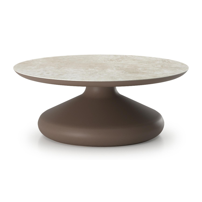 Bomero loungetafel rond in taupe aluminium en volkeramiek Rapolano - Dia. 84 x H 32.2 cm
