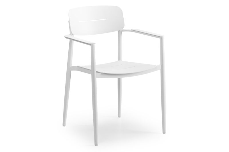 Pamplona ronde tuinset in wit aluminium en sintered stone crema minerale met 6 Cosa tuinstoelen