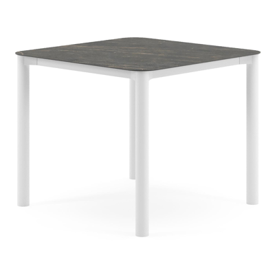 Table de jardin Orso rectangulaire arrondi en aluminium blanc et céramique pleine Black Obsession - Lg. 90 x Lrg. 90 x Haut. 74.5 cm