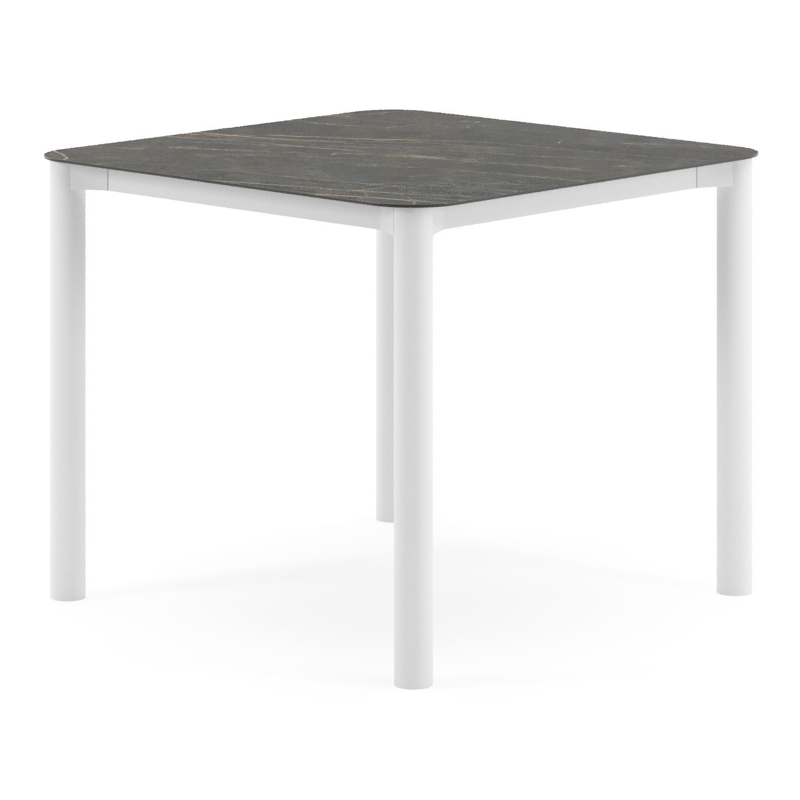 Orso tuintafel rechthoekig afgerond in wit aluminium en volkeramiek Black Obsession - L 90 x B 90 x H 74.5 cm