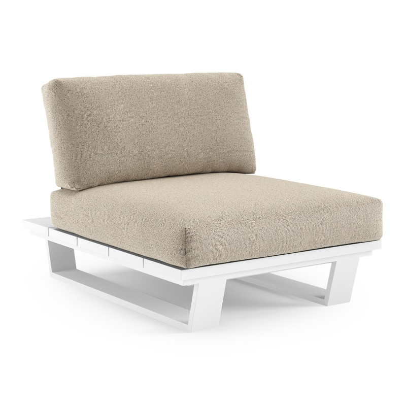 Fauteuil de jardin Pagino en aluminium blanc et coussins en all weather cosytica marbella beige