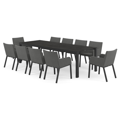 Trente tuinset in zwart aluminium en zwart volkeramiek tafelblad met 10 Rivo tuinstoelen