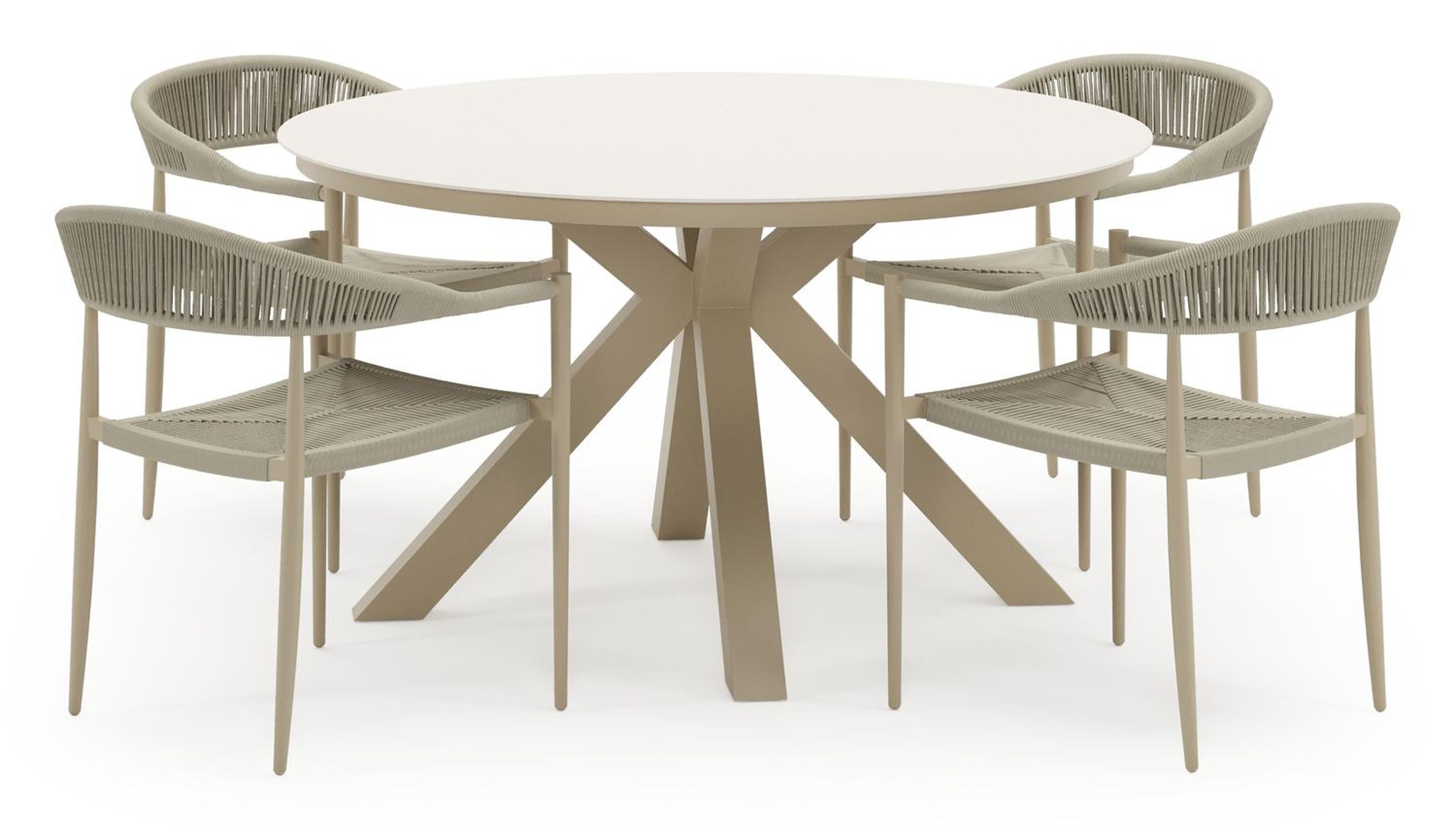 Tora tuinset in beige aluminium en beige sintered stone met 4 Guarda tuinstoelen