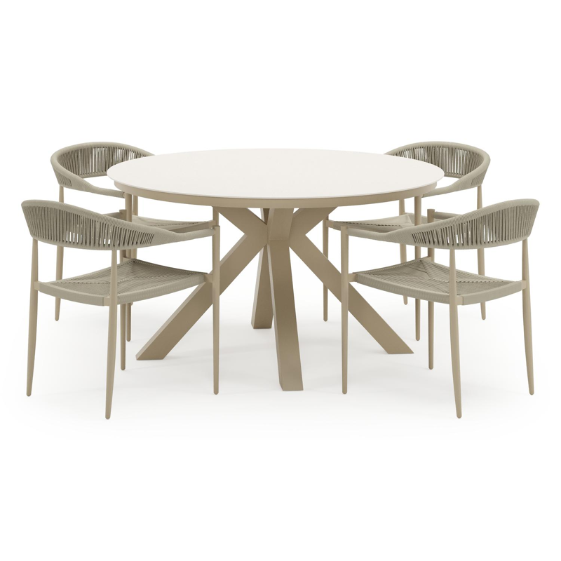 Tora tuinset in beige aluminium en beige sintered stone met 4 Guarda tuinstoelen