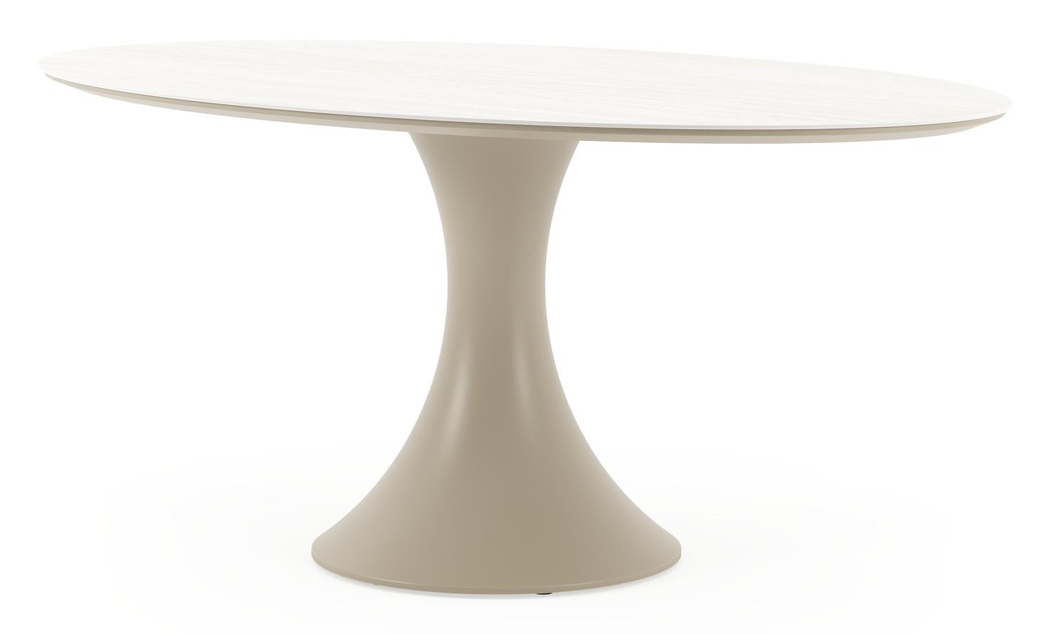 Table de jardin Fano ovale en aluminium beige et céramique pleine Calista Lg. 180 x Lrg. 110 x Haut. 75 cm