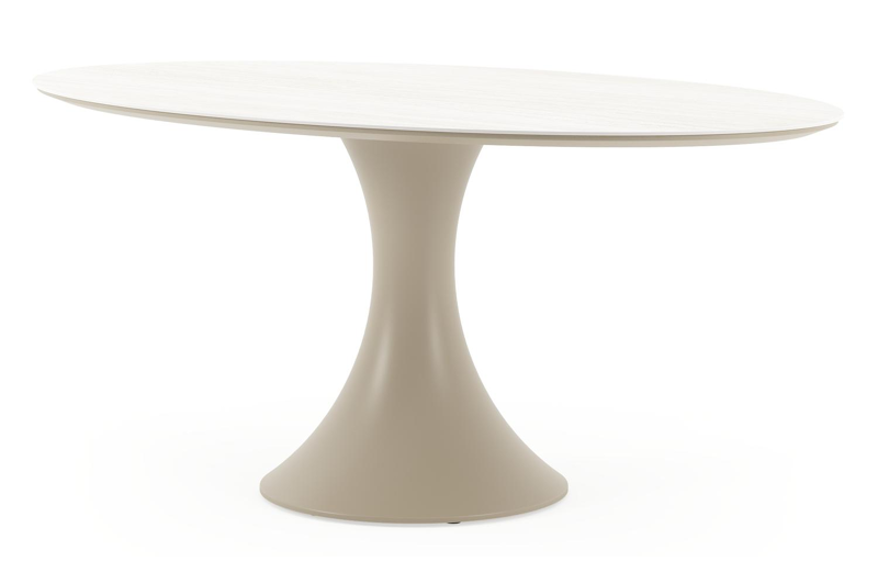 Table de jardin Fano ovale en aluminium beige et céramique pleine Calista Lg. 180 x Lrg. 110 x Haut. 75 cm