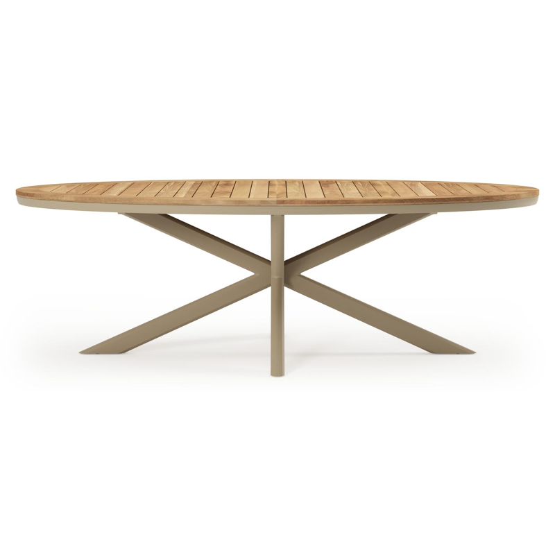 Pamplona tuintafel ovaal in beige aluminium en teak - L 239 x B 115 x H 73 cm