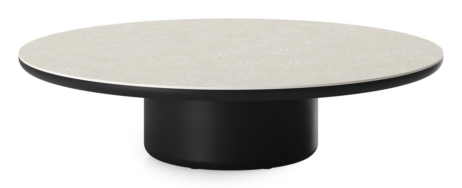 Table de basse Amico ronde en aluminium noir et céramique pleine Shilin - Diam. 110 x Haut. 28 cm