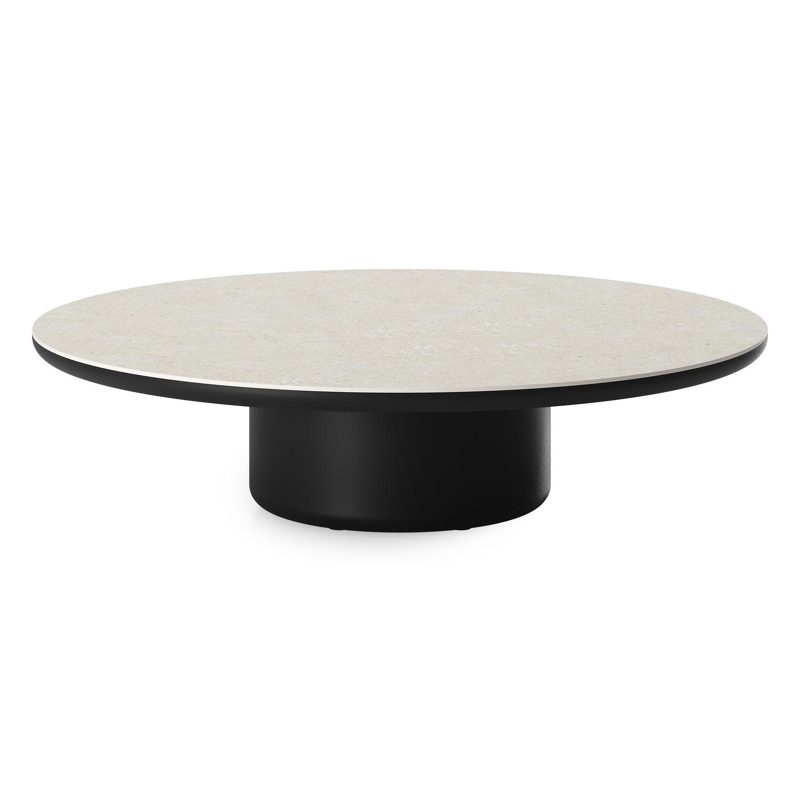 Amico loungetafel rond in zwart aluminium en volkeramiek Shilin - Dia. 110 x H 28 cm
