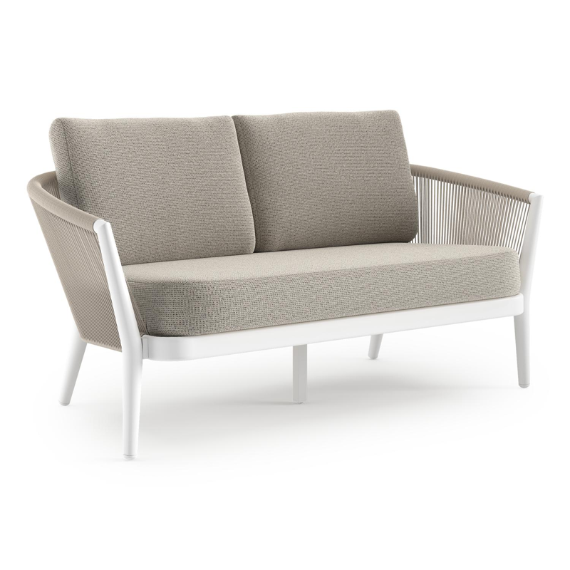 Orso loungebank in wit aluminium en beige verticaal geweven ronde rope met Firenze Sand All Weather Solica kussen