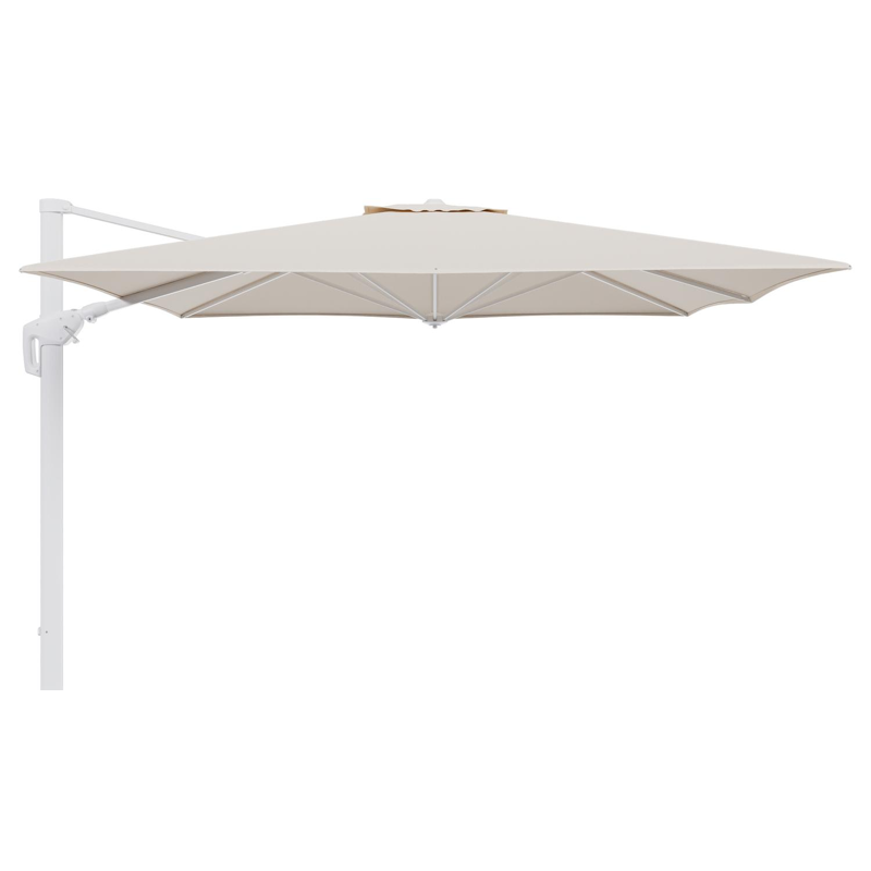 Minore zweefparasol tiltfunctie in wit aluminium en parasoldoek in All Weather Sunbrella® Luxe Heritage Papyrus - L1 350 x L2: 350 cm (zonder voet) (zonder voet)